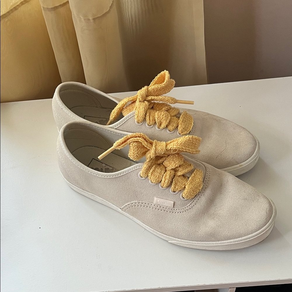 Vans Cream Sneakers with Yellow Laces